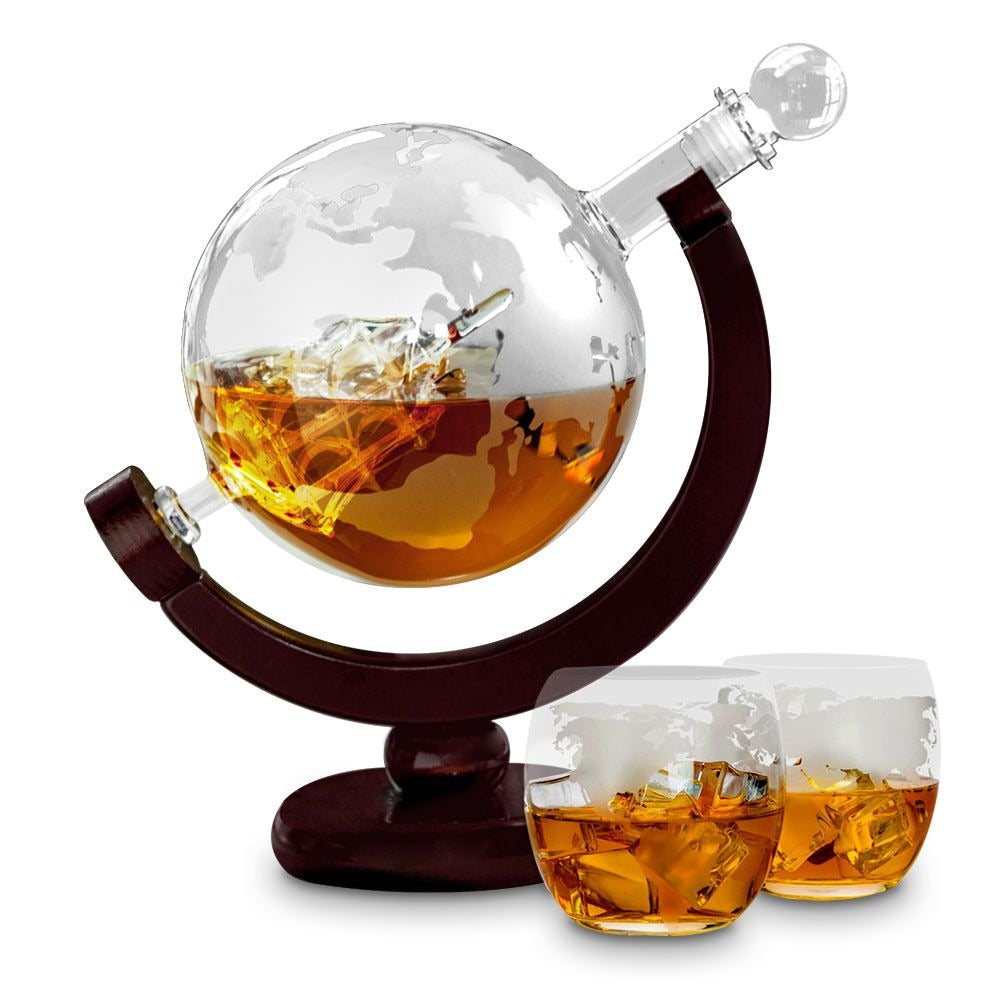 Globe Whiskey Decanter Set – Luxe Wereldbol Karaf met Glazen