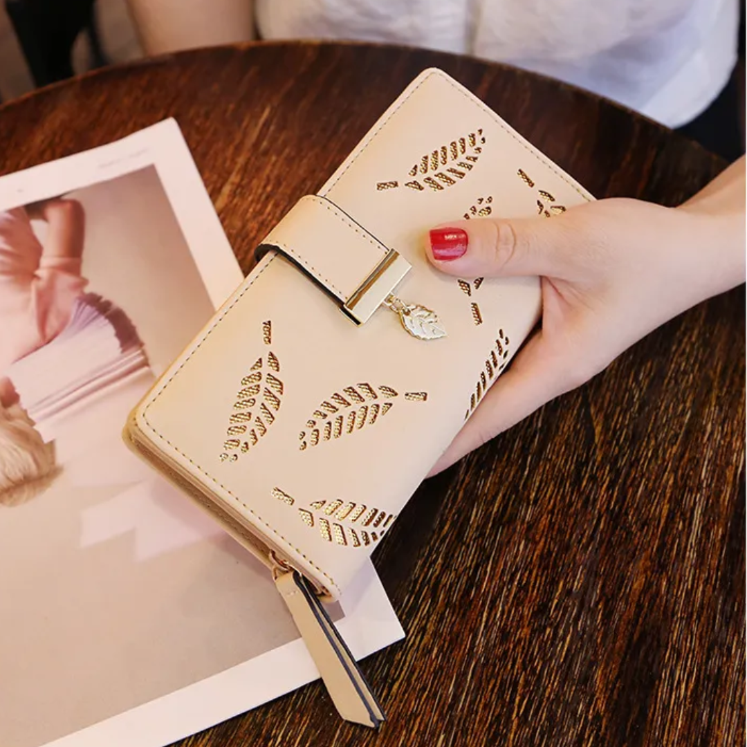 GoldenLeaf – Luxe Leren Portemonnee met Bladeren