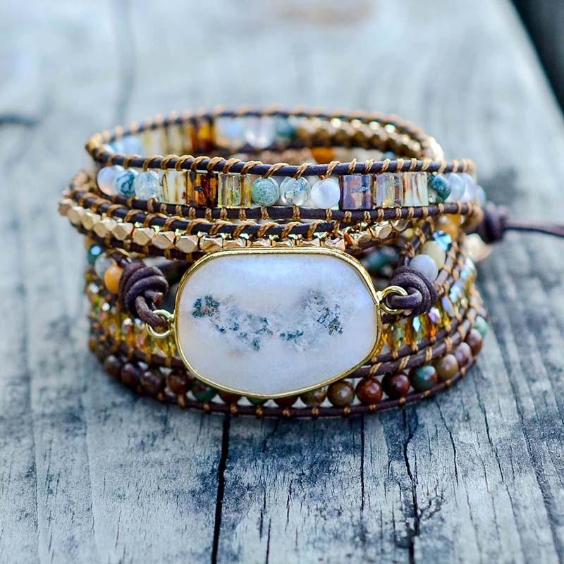 Lunara - Elegante Agaat Maanschijn Wikkelarmband