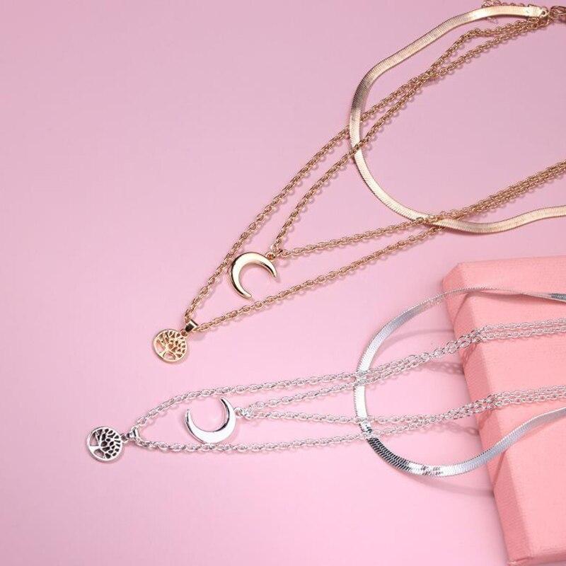 Selestina Levensboom & Halve Maan Luxe Multilaagse Ketting