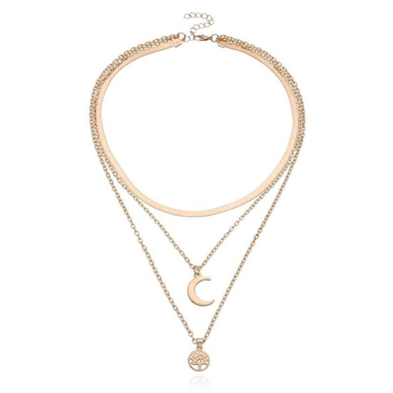 Selestina Levensboom & Halve Maan Luxe Multilaagse Ketting