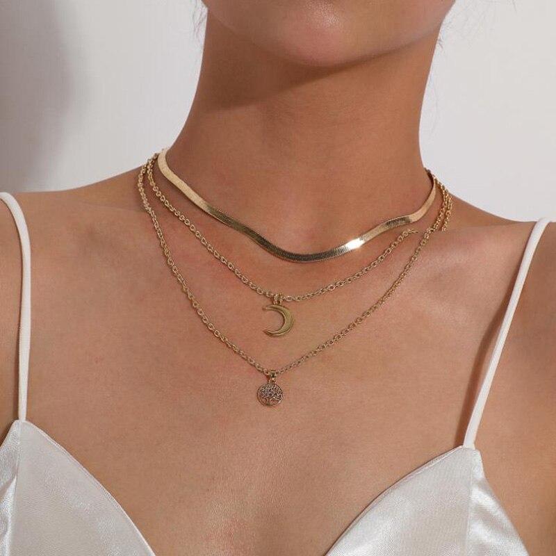 Selestina Levensboom & Halve Maan Luxe Multilaagse Ketting