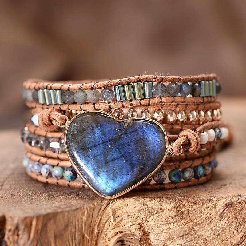 Lunara - Labradoriet Hart Armband met Wikkel
