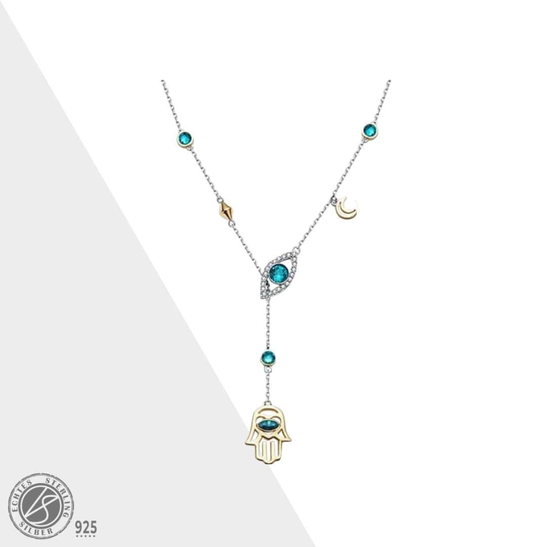 CrystalHamsa - Elegante Zilveren Ketting met Hamsa