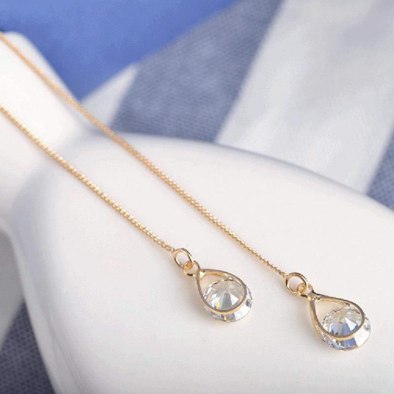 Isalyn – Elegante Lange Strass Druppeloorbellen