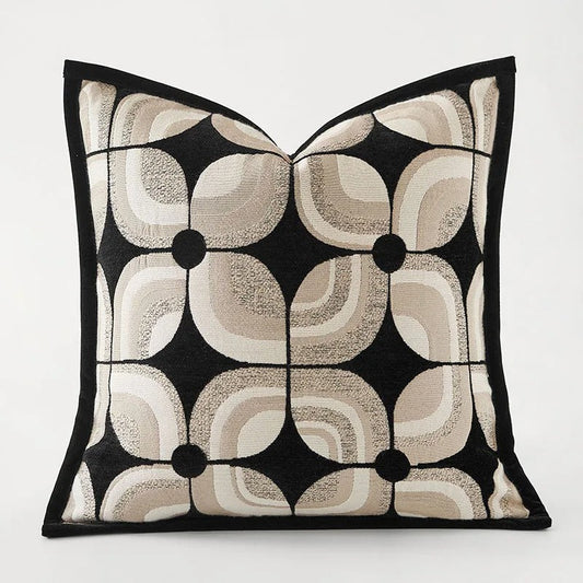 RegalRest Sofa Kussenhoes - Geometrische Kussenhoes in Zwart en Khaki - Moderne Elegantie