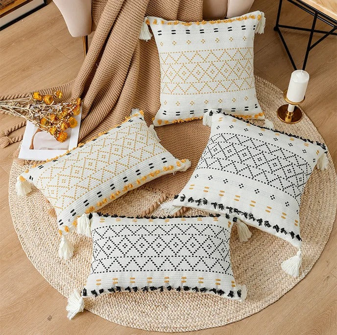 Bohemian SatinCiel Kussenhoes - Luxe Kussenhoes met Tufted Ontwerp voor Elk Interieur