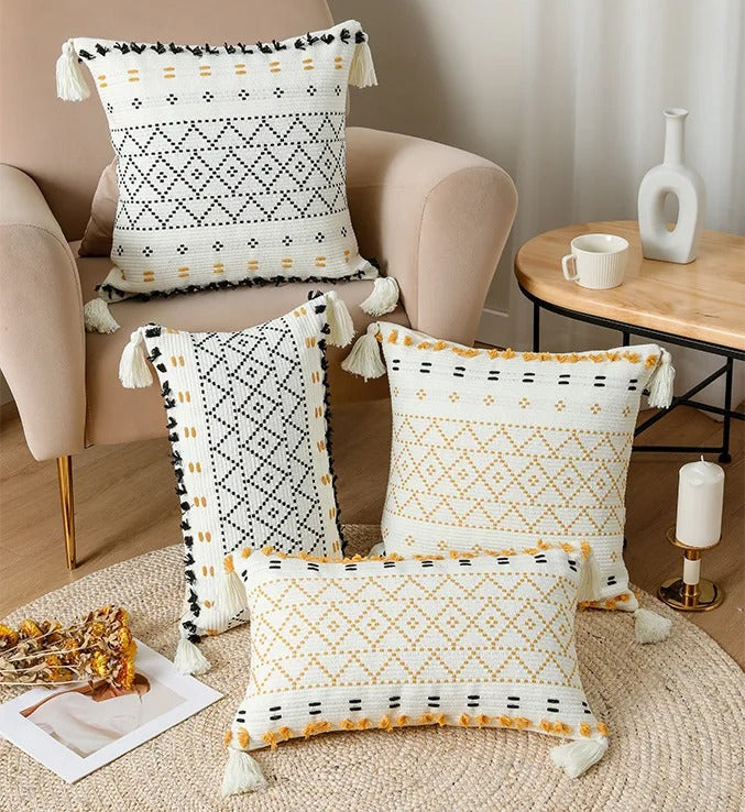 Bohemian SatinCiel Kussenhoes - Luxe Kussenhoes met Tufted Ontwerp voor Elk Interieur