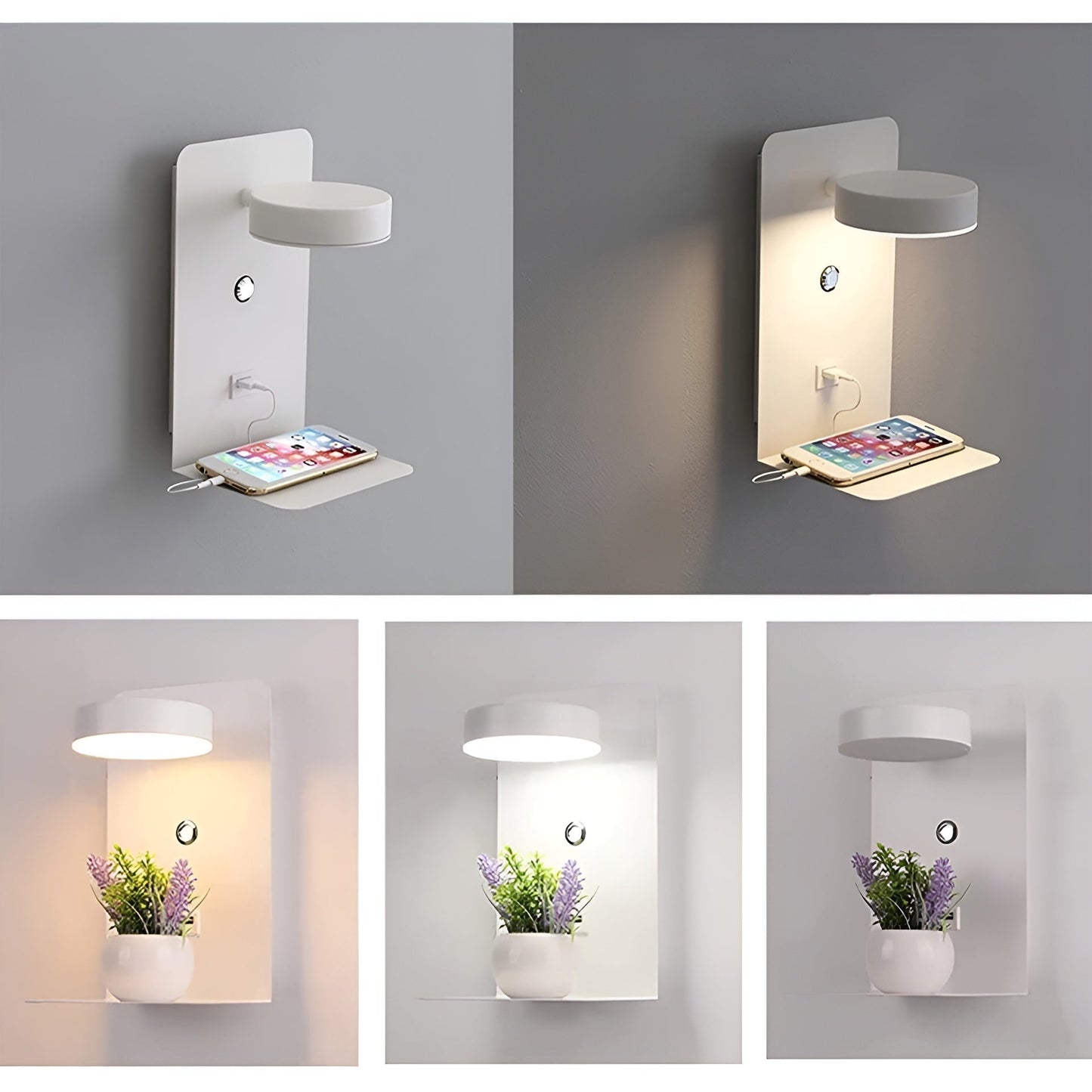 ChargeBright Luxe LED Wandlamp met USB Oplaadpoort - Modern Zwart-Wit Ontwerp