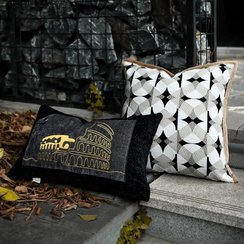 RegalRest Sofa Kussenhoes - Geometrische Kussenhoes in Zwart en Khaki - Moderne Elegantie