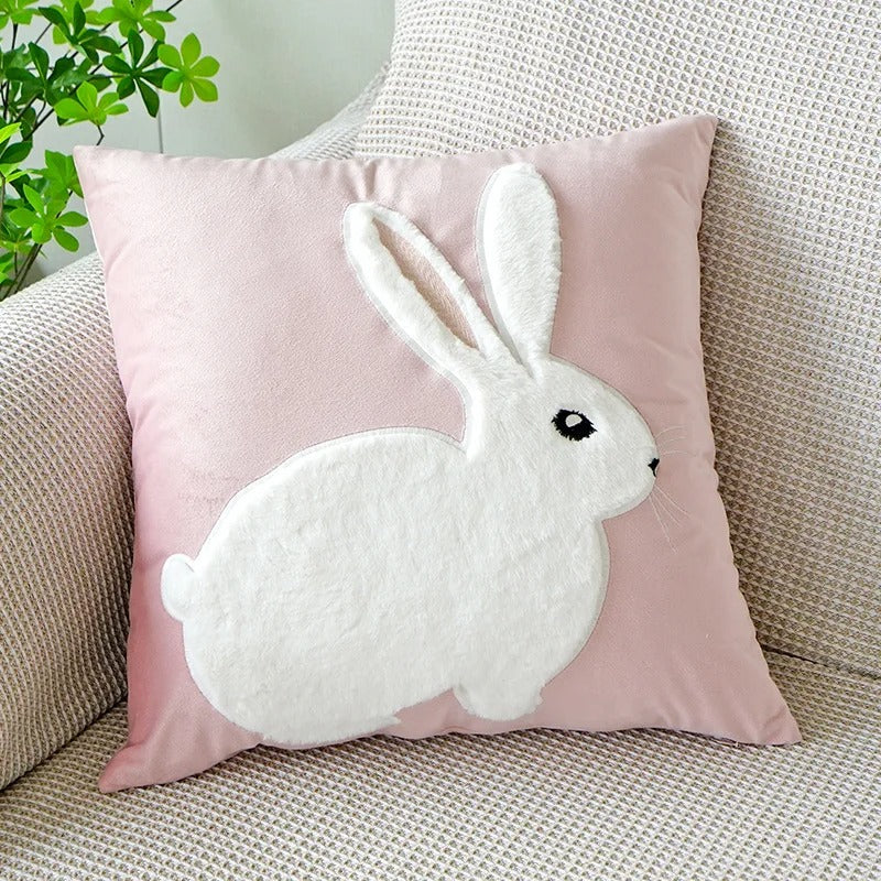 VelourVista Kussenhoes - Schattig Roze Konijn Kussen voor een Betoverend Interieur
