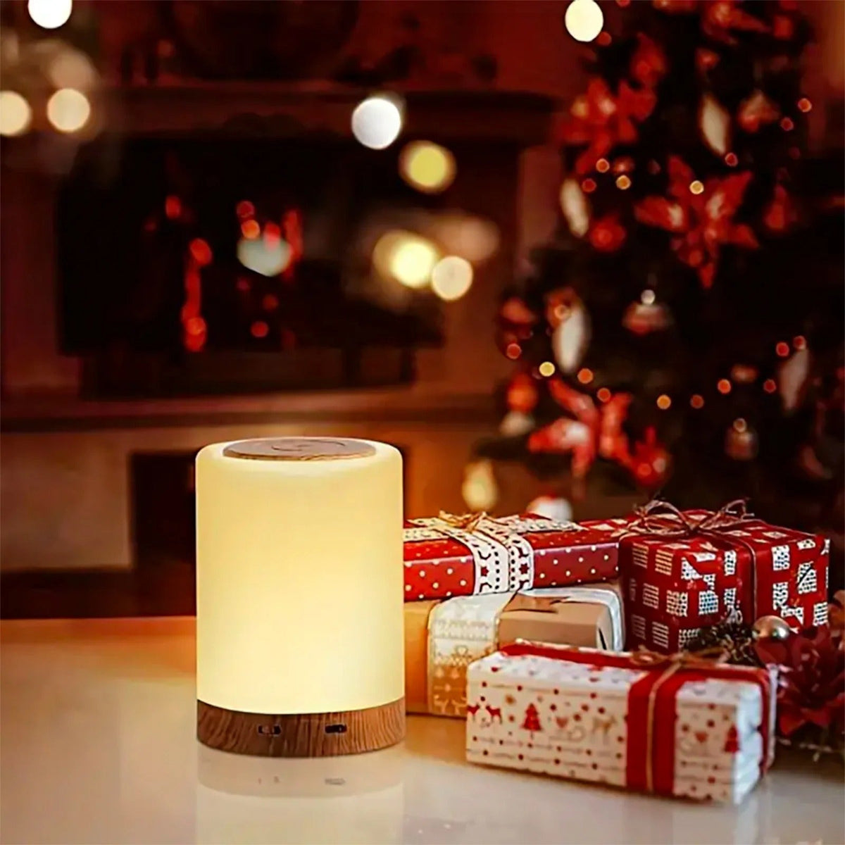Houten paddenstoellamp, 3-kleuren dimbare paddenstoel nachtlampje nachtkastje lamp met aanraakschakelaar 3W bureaulamp USB opladen voor slaapkamer woondecoratie (natuurlijke L