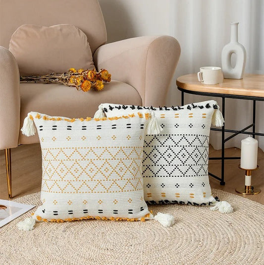 Bohemian SatinCiel Kussenhoes - Luxe Kussenhoes met Tufted Ontwerp voor Elk Interieur