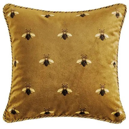 Luxe Gouden Kussenhoes met Bijenprint voor Elegante Interieurs