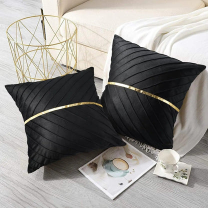 Noir Élégance Kussenhoes - Luxe Fluwelen Kussenhoes met Gouden Pailletten - Verfijn Uw Interieur