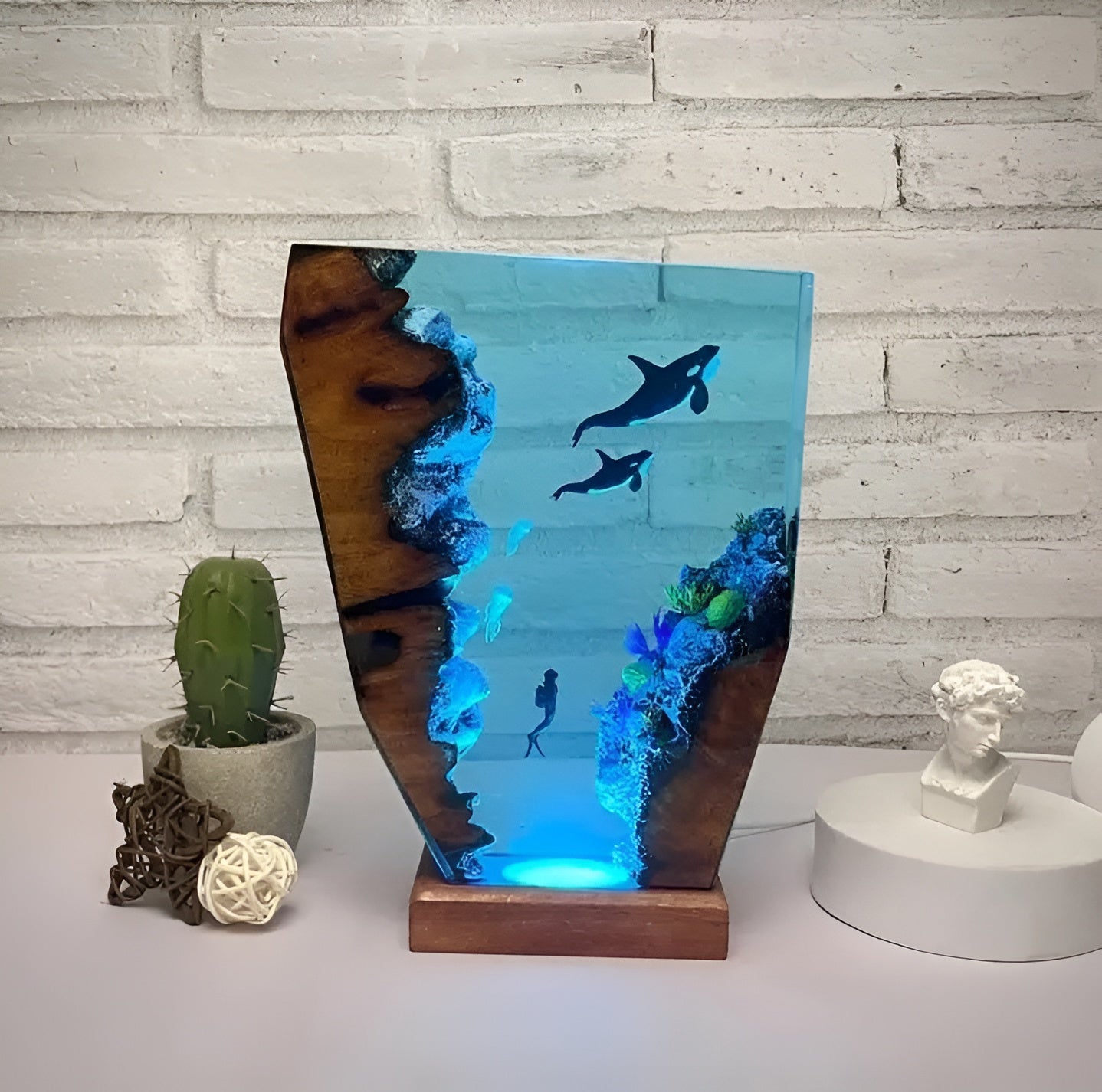 OceanGlow Luxe Verlichtende Tafellamp – Serene Epoxy Hars met USB Opladen