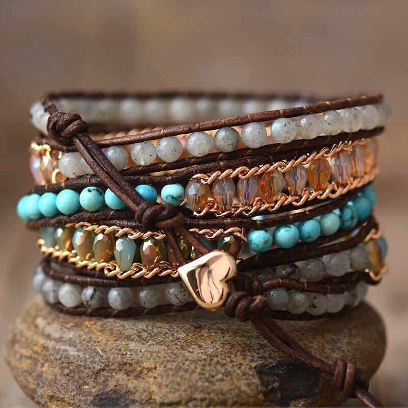 Lira Shine Bracelet – Elegante Labradoriet Vijf-Rijige Wrap