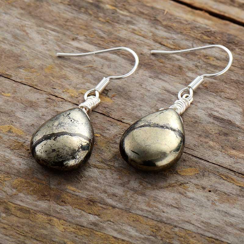 Elara Drop Earrings – Unieke Reflecterende Pyriet Sieraden