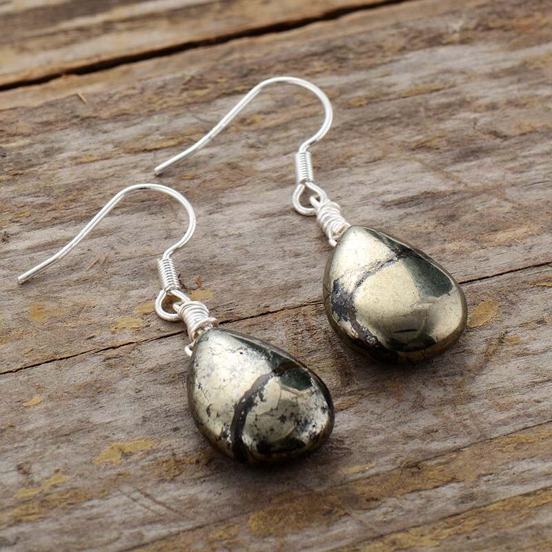 Elara Drop Earrings – Unieke Reflecterende Pyriet Sieraden