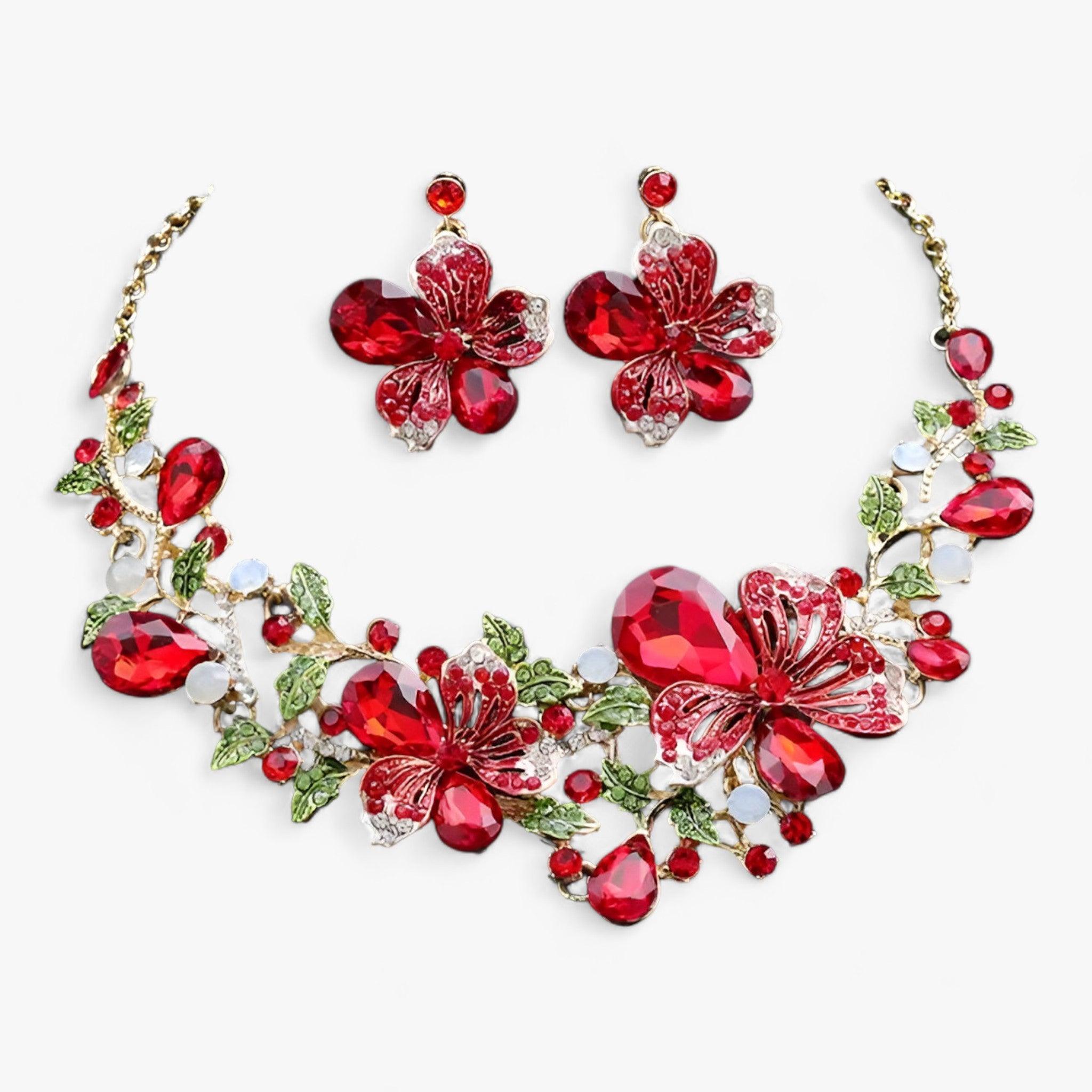 FleurGlow - Elegante Bruidssieradenset met Emaille Bloemen