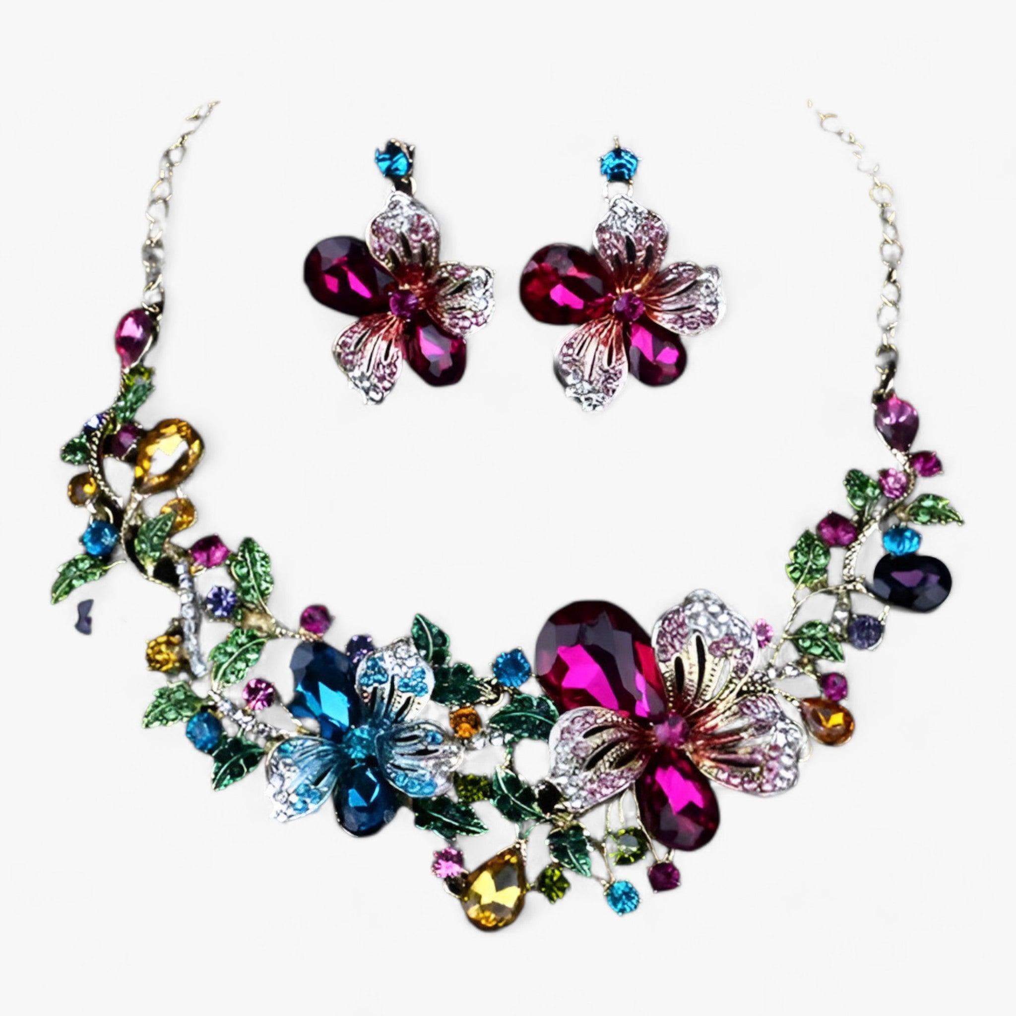 FleurGlow - Elegante Bruidssieradenset met Emaille Bloemen