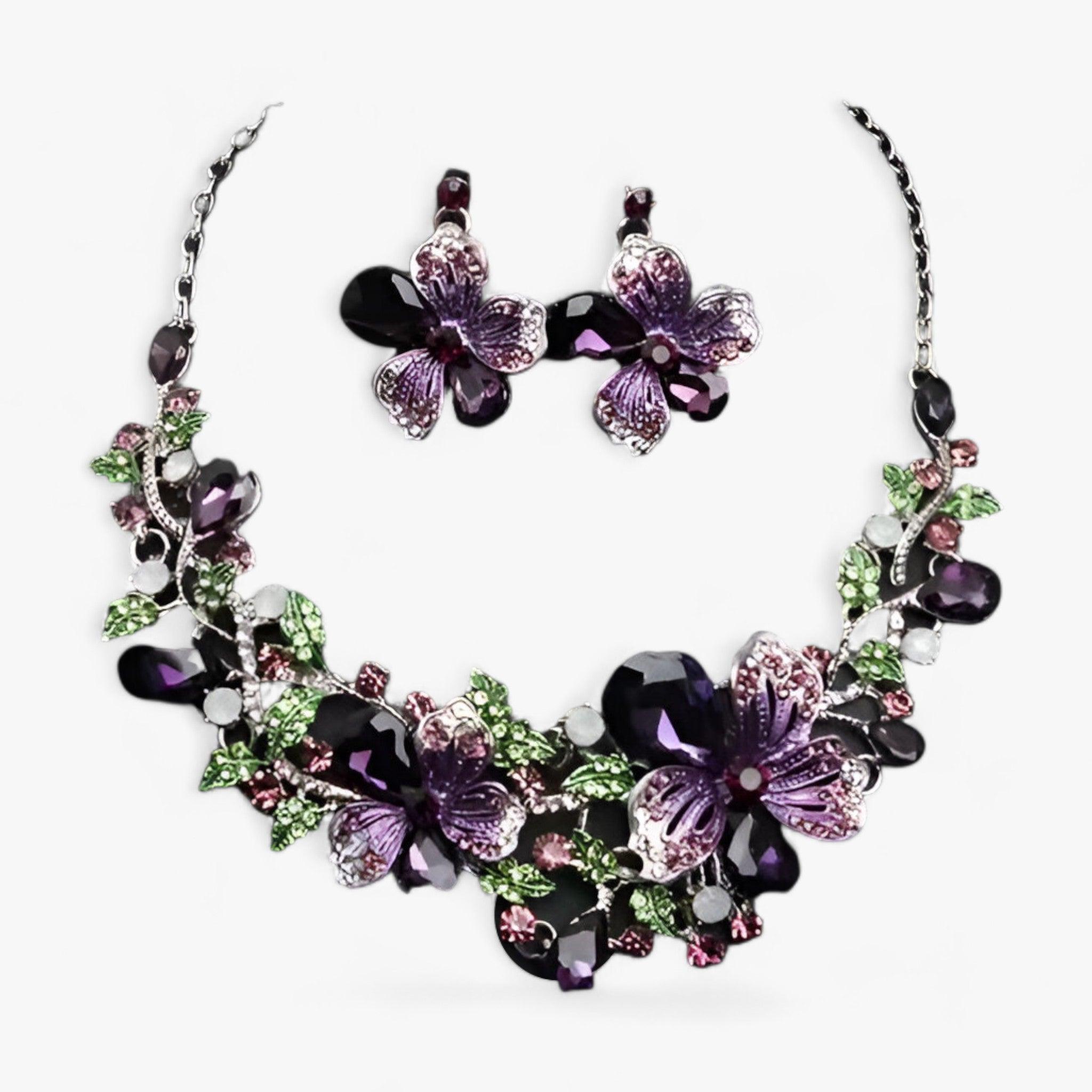 FleurGlow - Elegante Bruidssieradenset met Emaille Bloemen