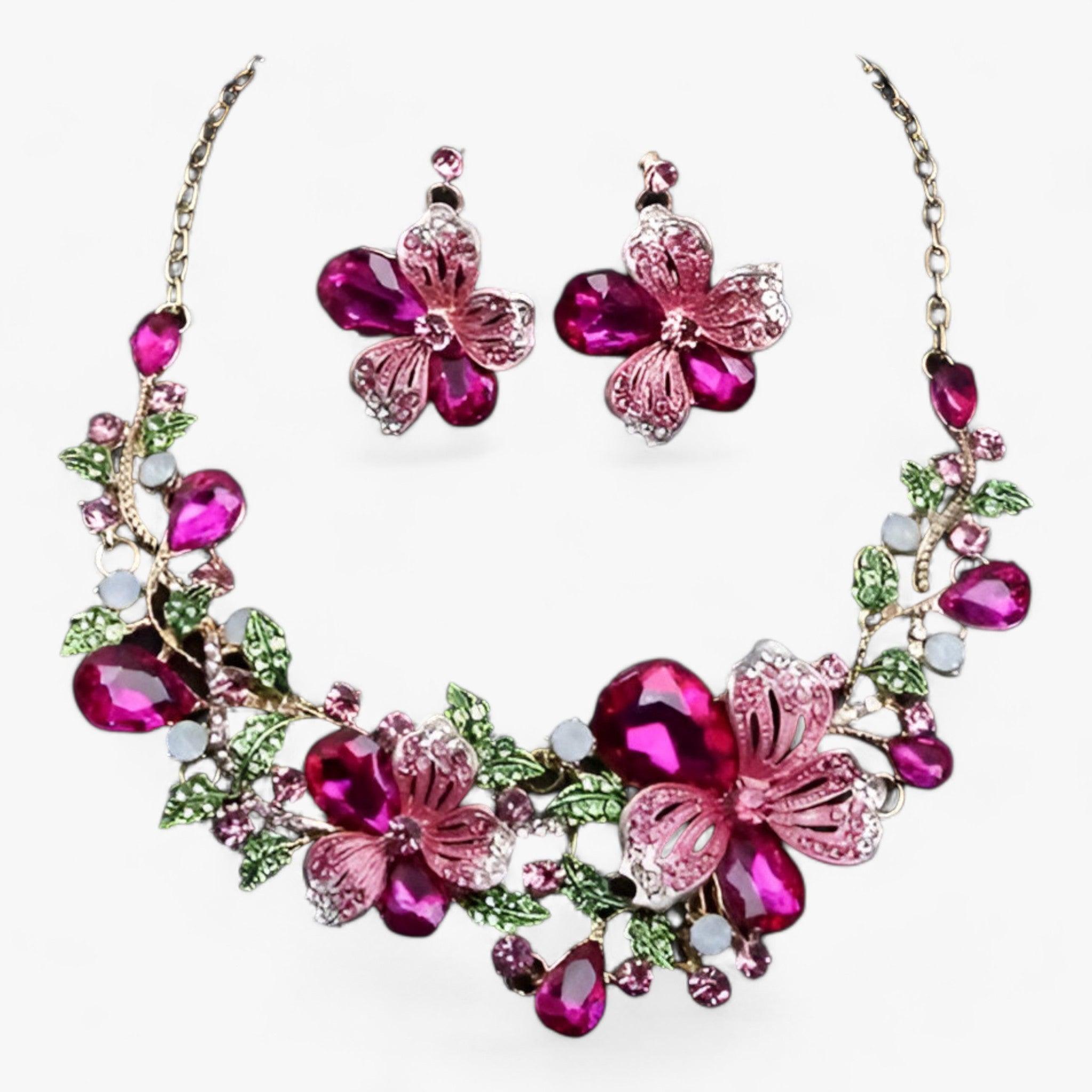 FleurGlow - Elegante Bruidssieradenset met Emaille Bloemen