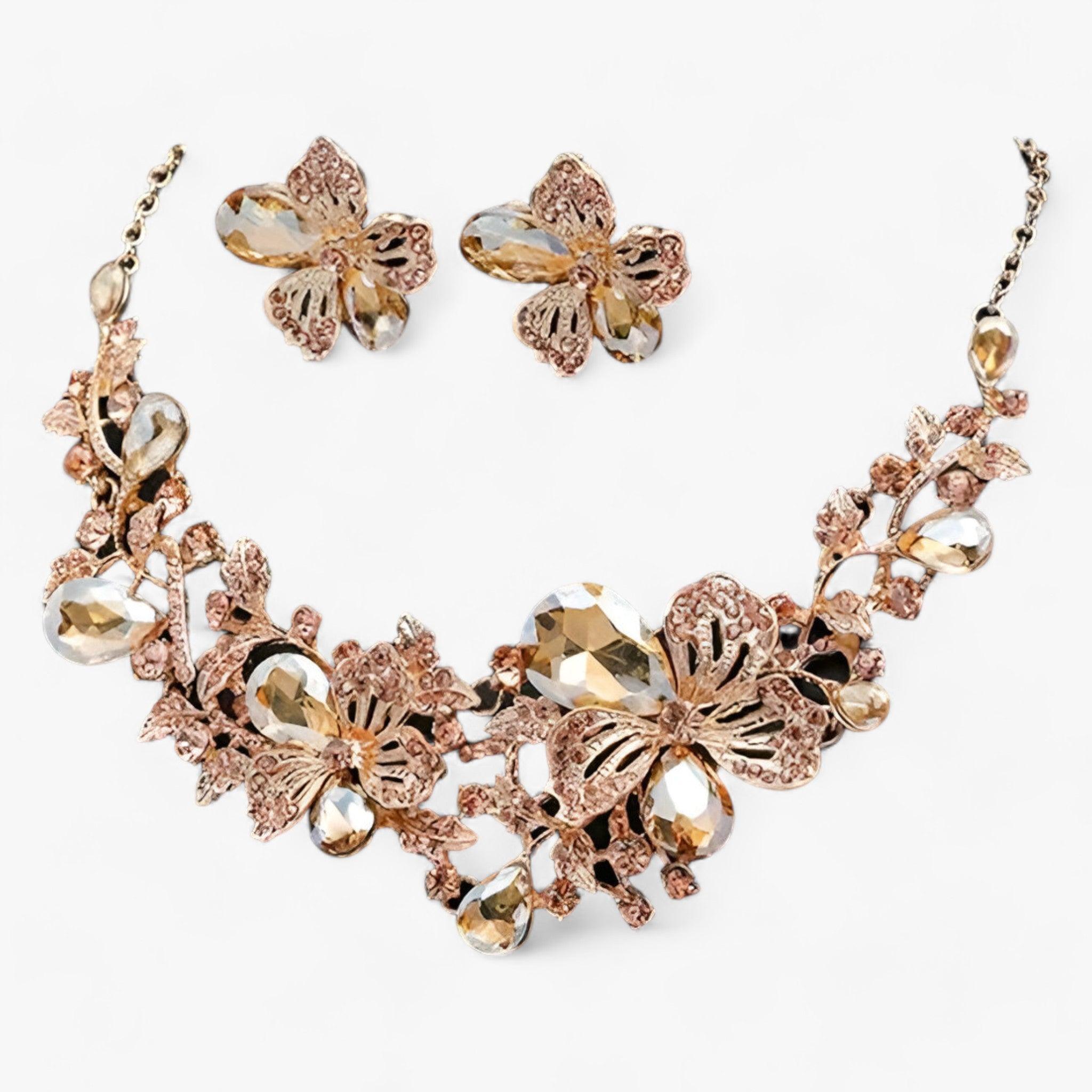 FleurGlow - Elegante Bruidssieradenset met Emaille Bloemen