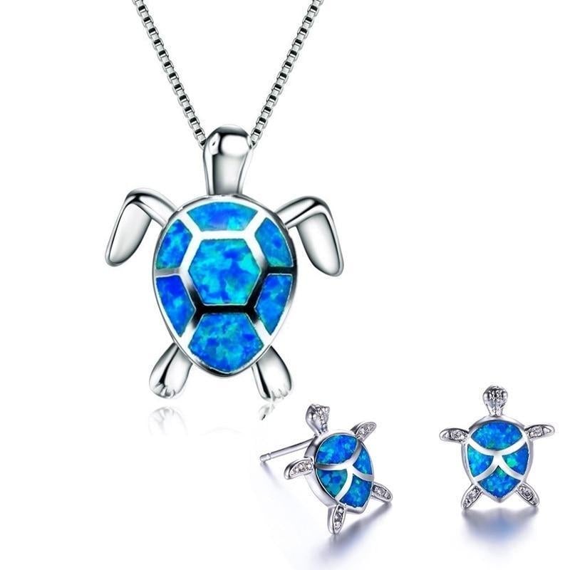 Mila's Ocean Dream Turtle Jewelry Set: Enchanting Necklace and Earring Duo