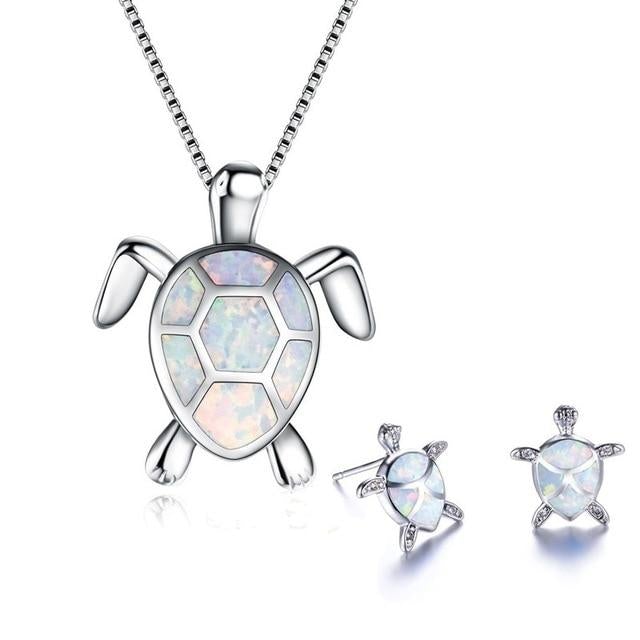 Mila's Ocean Dream Turtle Jewelry Set: Enchanting Necklace and Earring Duo