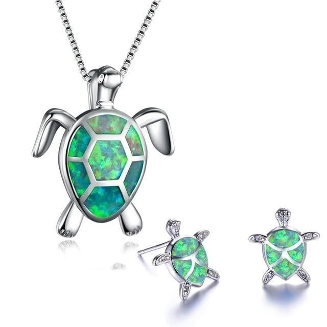 Mila's Ocean Dream Turtle Jewelry Set: Enchanting Necklace and Earring Duo