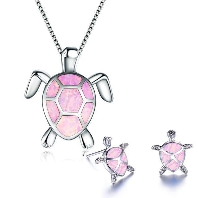 Mila's Ocean Dream Turtle Jewelry Set: Enchanting Necklace and Earring Duo