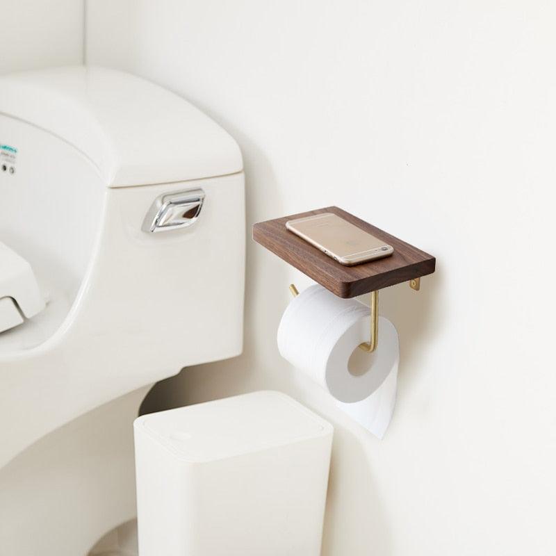 WoodNest - Stijlvolle Houten Toiletrolhouder met Opbergruimte