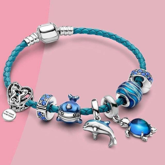 Zilveren en Leren Armband met Charms - Ocean Breeze Stijl van Julia