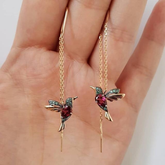 Betoverende Hummingbird Emaille Oorbellen met Stralende Zirkonia - Amalia