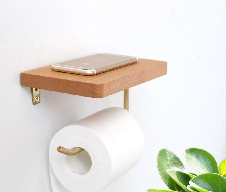 WoodNest - Stijlvolle Houten Toiletrolhouder met Opbergruimte