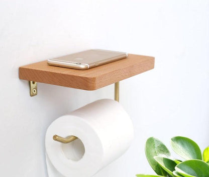 WoodNest - Stijlvolle Houten Toiletrolhouder met Opbergruimte