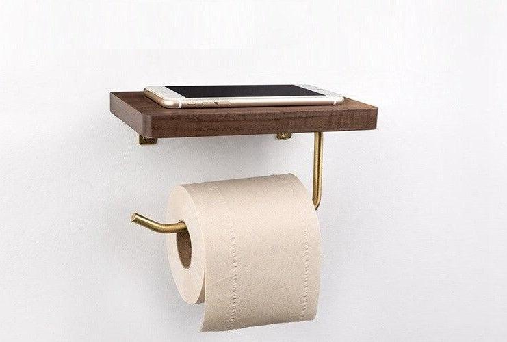 WoodNest - Stijlvolle Houten Toiletrolhouder met Opbergruimte