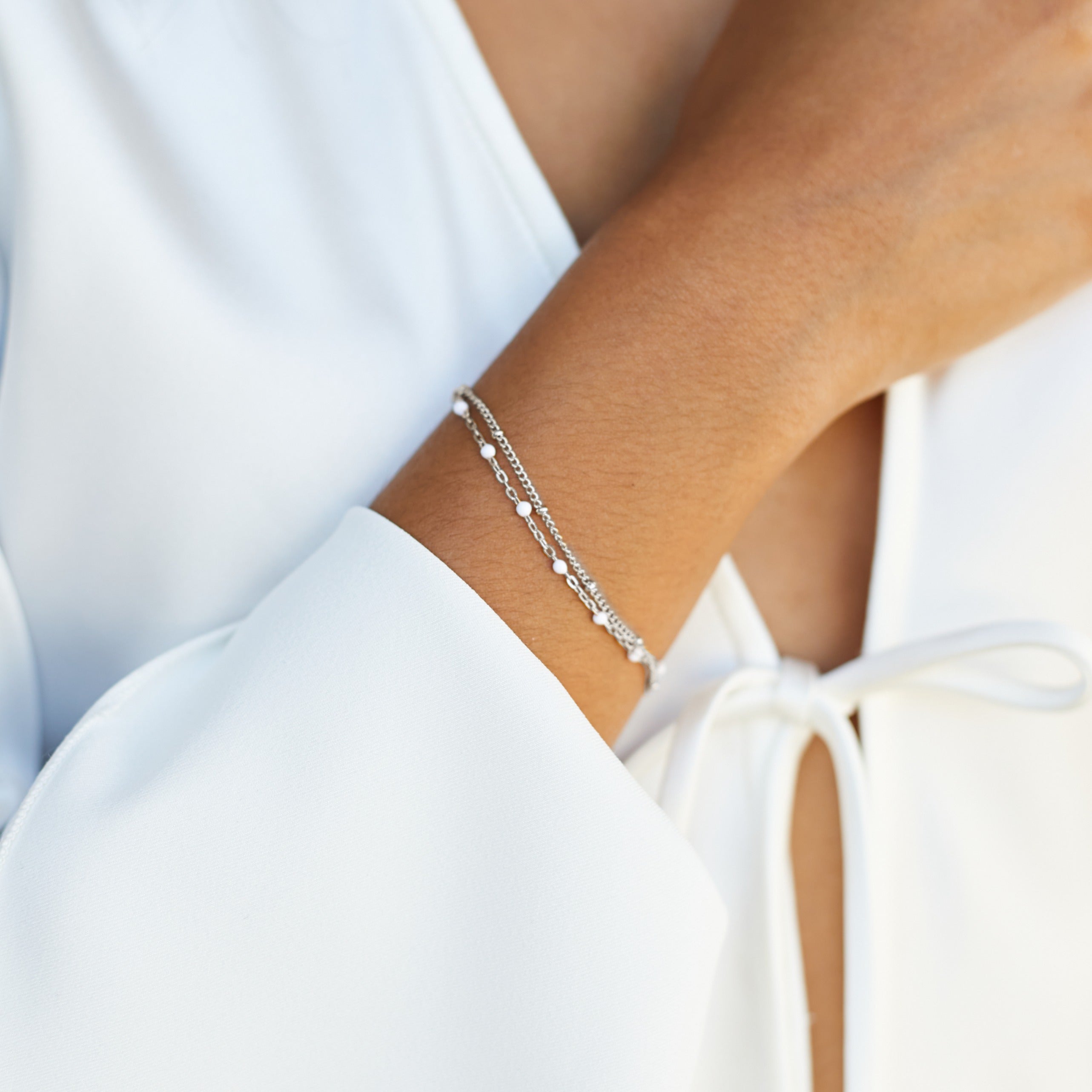 Elegante Dubbele Witte Kralen Armband voor Dames - Liora