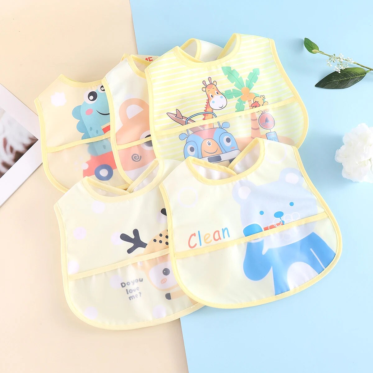 AquaGuard - Set van 5 Verstelbare Baby Slabbetjes