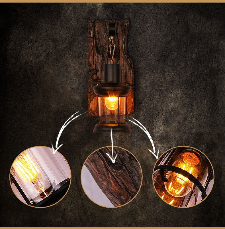 Veritas - Wandlamp inclusief Houten Sokkel en Glasdesign